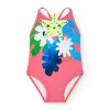 Maillot de bain rose pour fille avec fleurs et bretelles croisées