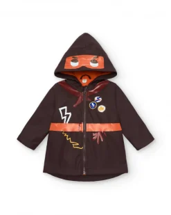 Manteau imperméable pour garçon marron avec capuche et détails super-héros collection Super Natural
