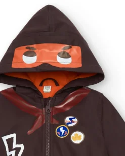 Manteau imperméable pour garçon marron avec capuche et détails super-héros collection Super Natural