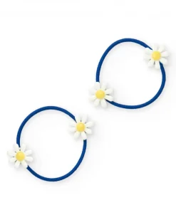 Pack de chouchous bleus pour fille avec fleurs blanches et jaunes