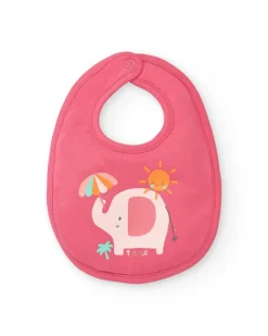 Pack de deux bavoirs pour fille rose avec imprimés d'éléphants, parapluies et palmiers