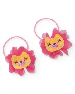 Pack de deux chouchous roses pour fille avec applique de lion brillant
