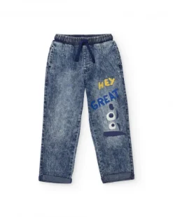 Pantalón vaquero para niño con estampado gráfico y cintura ajustable