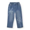 Pantalón vaquero para niño en azul con estampado de palmeras