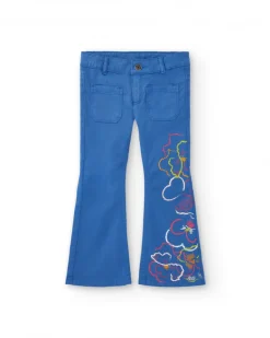 Pantalon bleu avec broderie florale fille collection Cold Days