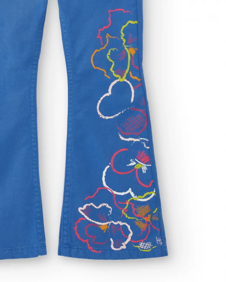 Pantalon bleu avec broderie florale fille collection Cold Days