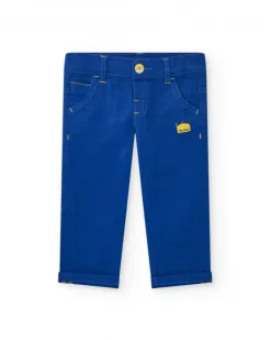 Pantalon bleu pour garçon avec poches et coutures jaunes