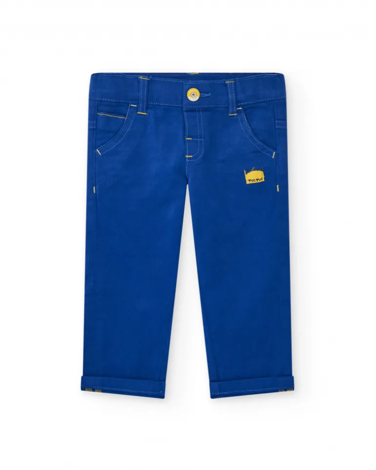 Pantalon bleu pour garçon avec poches et coutures jaunes
