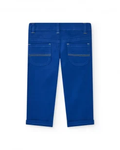 Pantalon bleu pour garçon avec poches et coutures jaunes