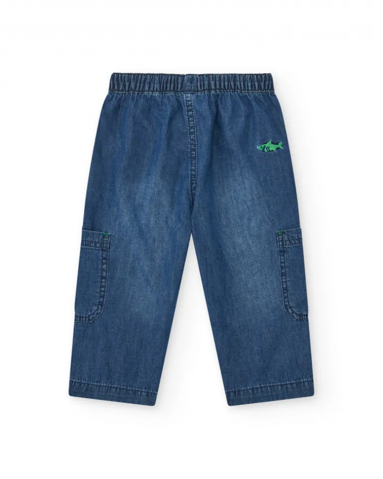 Pantalon cargo en denim bleu pour garçon avec détails verts