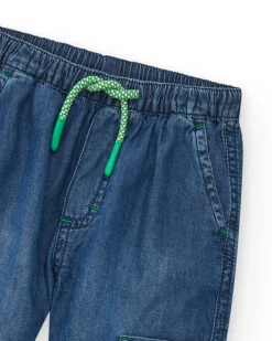 Pantalon cargo en denim bleu pour garçon avec détails verts