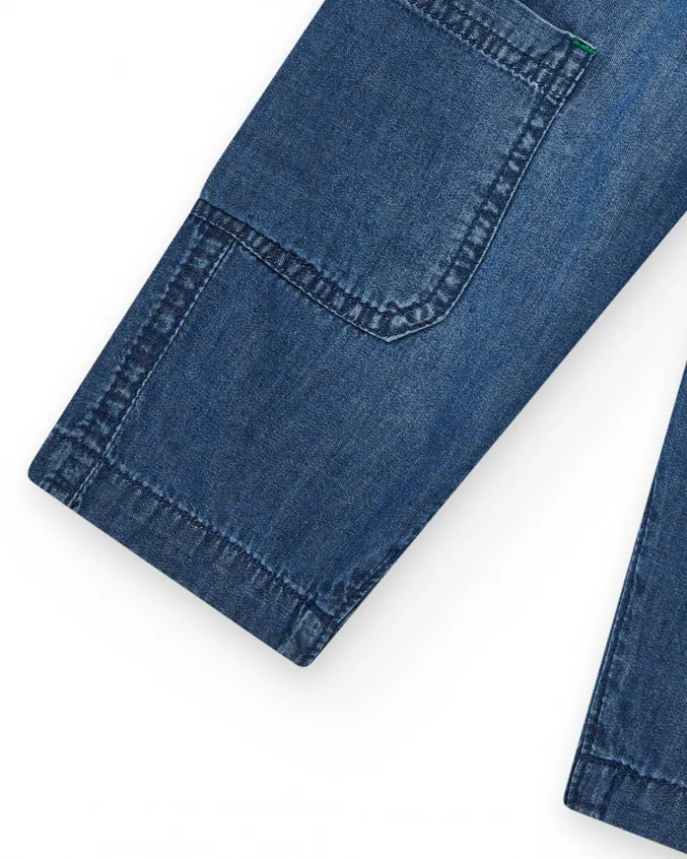 Pantalon cargo en denim bleu pour garçon avec détails verts