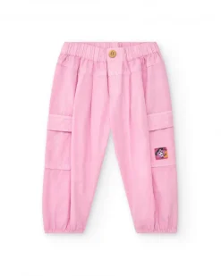 Pantalon cargo rose pour fille avec poches et poignets élastiques