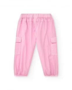Pantalon cargo rose pour fille avec poches et poignets élastiques