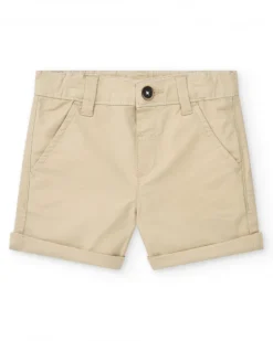 Pantalon court beige pour garçon avec poches et fermeture à bouton