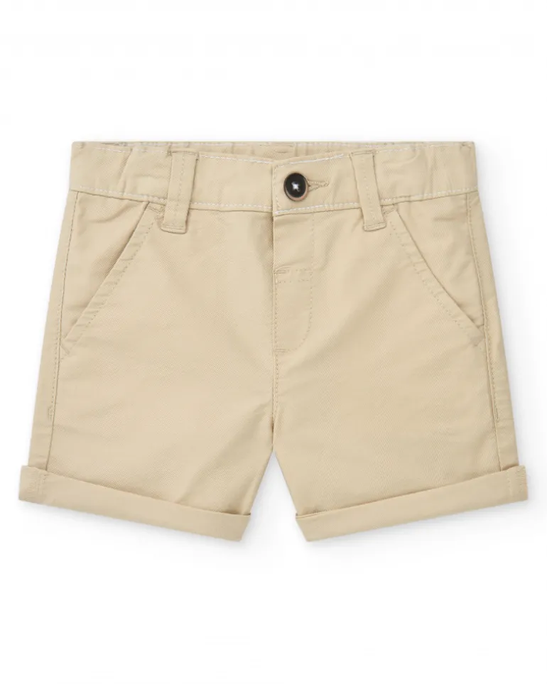 Pantalon court beige pour garçon avec poches et fermeture à bouton