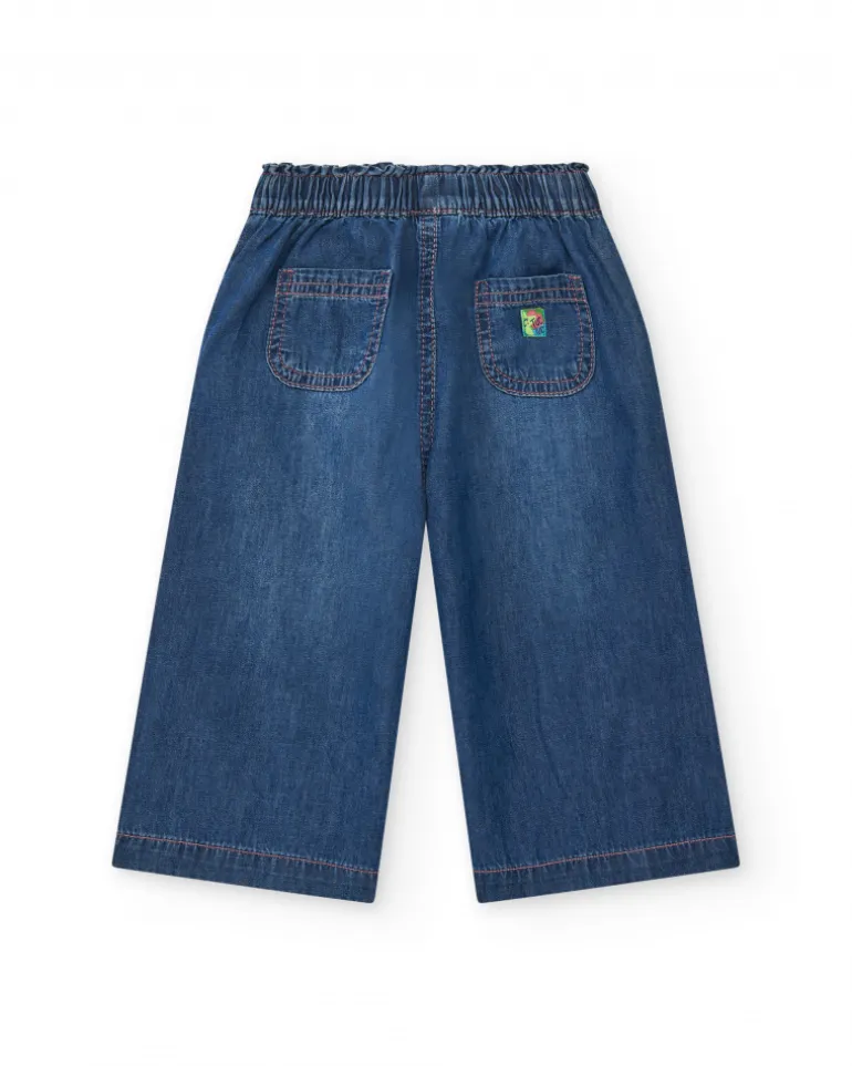 Pantalon en denim bleu pour fille avec étoiles brodées