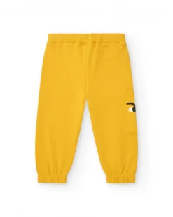 Pantalon en peluche pour garçon en jaune avec un détail graphique amusant Happy Garden