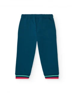 Pantalon en polaire bleu marine pour garçon avec poignets rayés