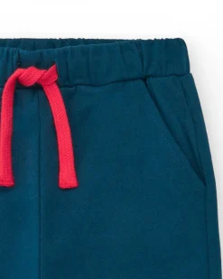 Pantalon en polaire bleu marine pour garçon avec poignets rayés