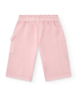 Pantalon en tissu pour fille en rose avec des poches cargo Happy Garden