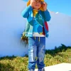 Pantalon en tissu pour garçon en bleu avec des détails cargo Happy Garden