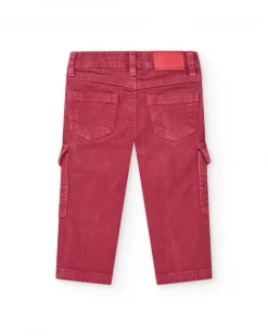 Pantalon en toile rouge pour garçon avec effet délavé et poches