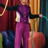 Pantalon fille de couleur fuchsia avec nœud décoratif collection Cyber Dino