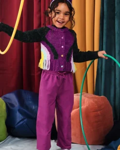 Pantalon fille de couleur fuchsia avec nœud décoratif collection Cyber Dino