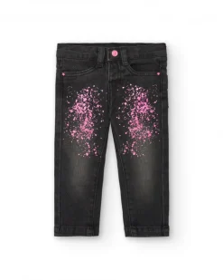 Pantalon fille en jean gris imprimé splash Collection Cosmic girl