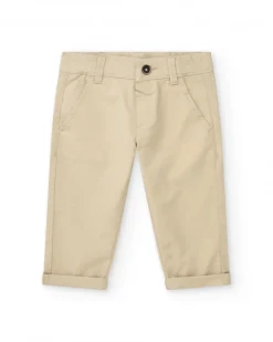 Pantalon long beige pour garçon avec poches et ourlet retroussé