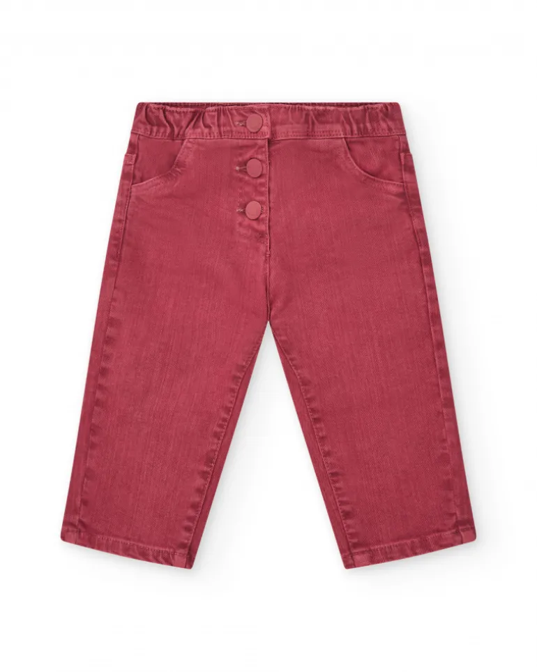 Pantalon long rouge pour fille avec boutons et taille ajustable