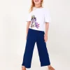 Pantalon pour fille en bleu avec taille élastique et cordon de serrage.