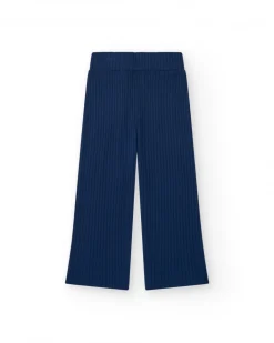 Pantalon pour fille en bleu avec taille élastique et cordon de serrage.