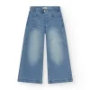 Pantalon pour fille en denim avec fermeture éclair et poches.