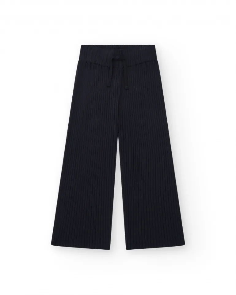 Pantalon pour fille en noir avec taille élastique et cordon de serrage.