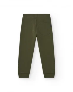 Pantalon pour garçon en vert avec taille élastique et cordon de serrage.
