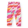 Pantalon rose en toile pour fille avec imprimé tropical et nœud
