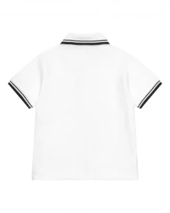 Polo blanc pour garçon avec bordures noires et broderie de dinosaure