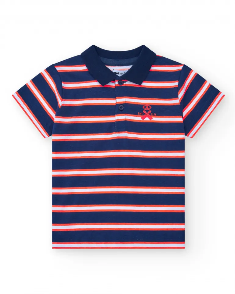 Polo pour garçon en rouge avec col boutonné et broderie