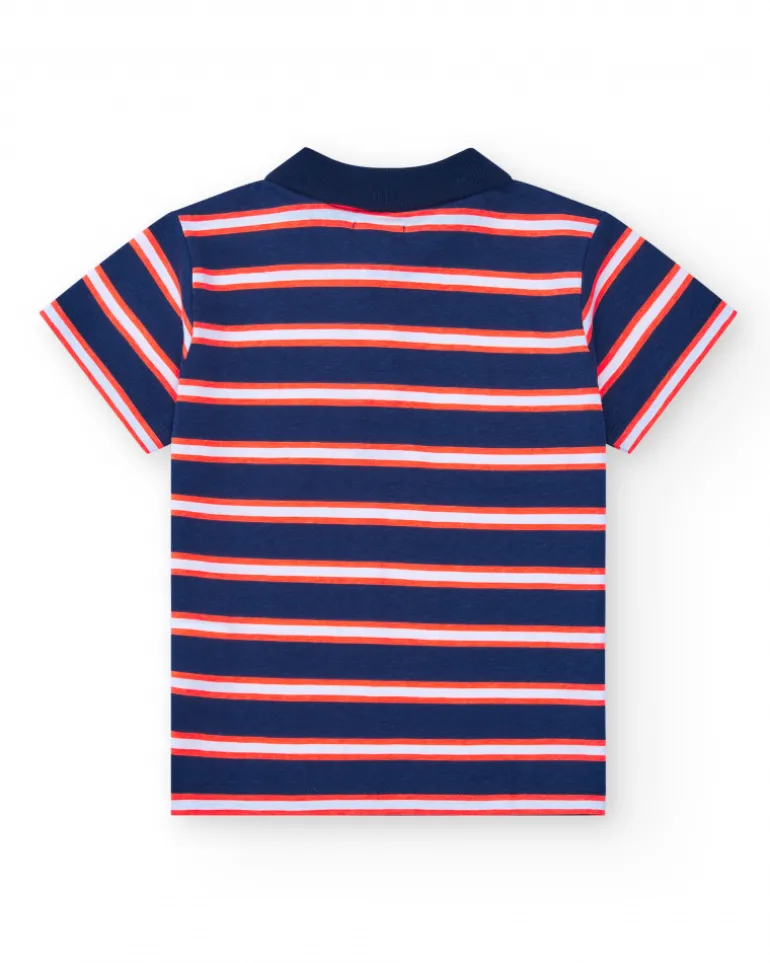 Polo pour garçon en rouge avec col boutonné et broderie