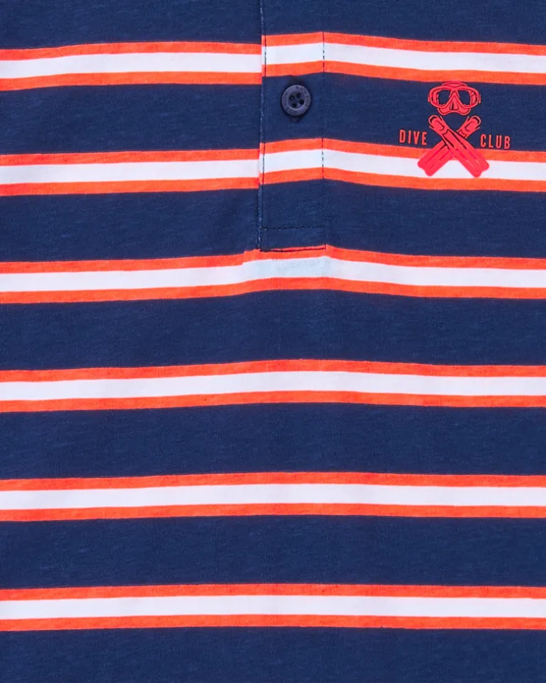 Polo pour garçon en rouge avec col boutonné et broderie