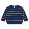 Pull bleu marine pour garçon avec rayures et requin brodé