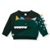 Pull tricoté vert pour garçon avec motif dinosaure en relief collection Cyber Dino