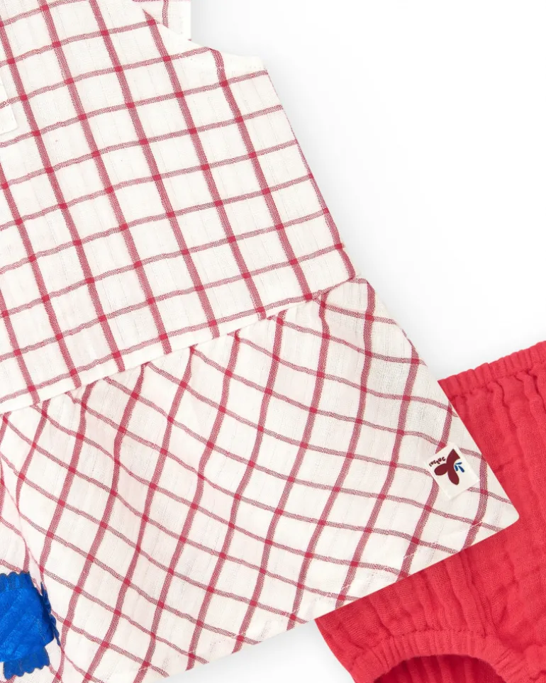 Robe blanche à carreaux rouges avec culotte rouge assortie