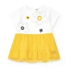 Robe blanche et jaune pour fille avec fleurs et jupe en tulle