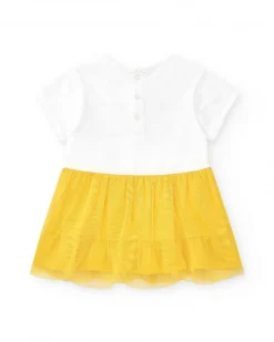 Robe blanche et jaune pour fille avec fleurs et jupe en tulle