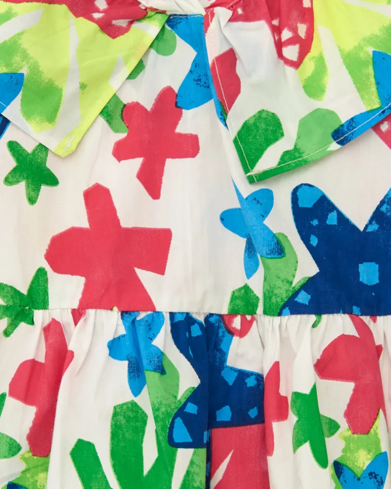 Robe blanche pour fille avec imprimé floral et volants