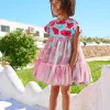 Robe bleue florale pour fille avec jupe en tulle