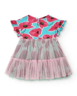 Robe bleue florale pour fille avec jupe en tulle